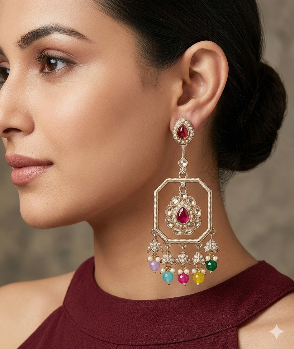 Antique Multi Color Bollywood Ratan Earrings