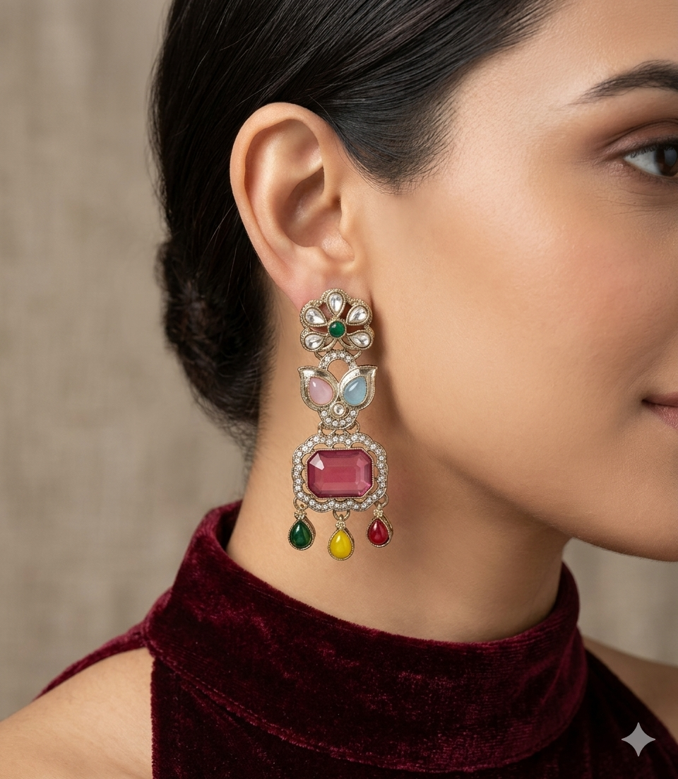 Antique Multi Color Bollywood Ratan Earrings