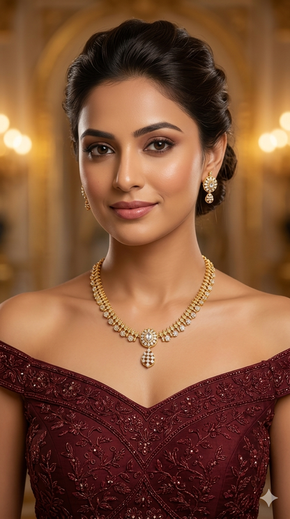 Gold American Diamond Ad Maron Necklace Sets