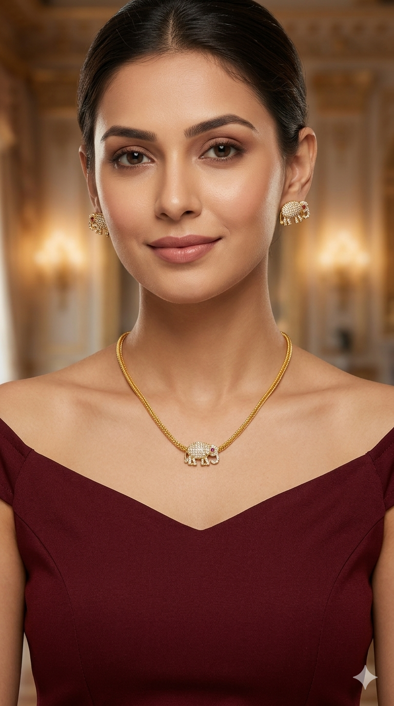 Gold Ruby American Diamond Ad Disny Necklace Sets
