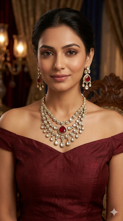 Antique Moissanite Maroon Kundan Necklace Jewellery Erin Set