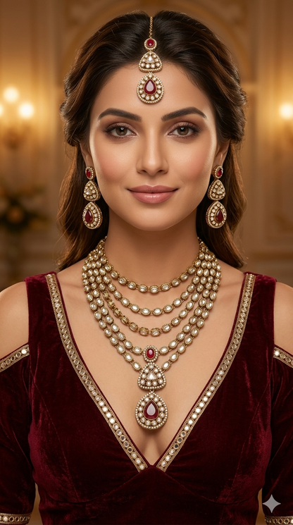 Gold Moissanite Maroon Kundan Necklace Jewellery Shipa Set