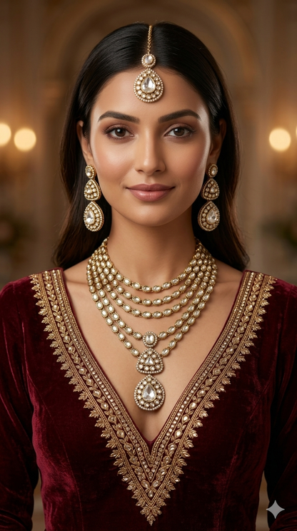 Gold Moissanite Kundan Necklace Jewellery Shipa Set