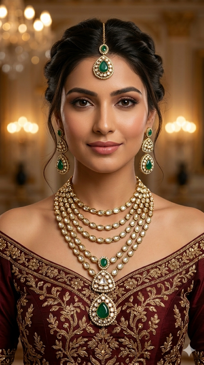 Gold Moissanite Green Kundan Necklace Jewellery Shipa Set