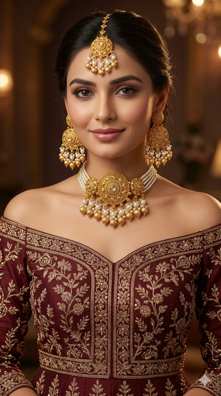 Gold White Polki Choker Jewellery Polki Lipi Set