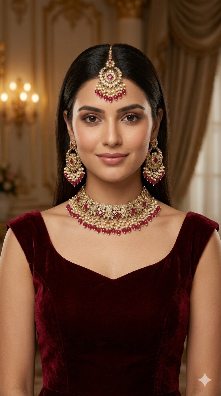 Magenta necklace Jewellery Anika Set
