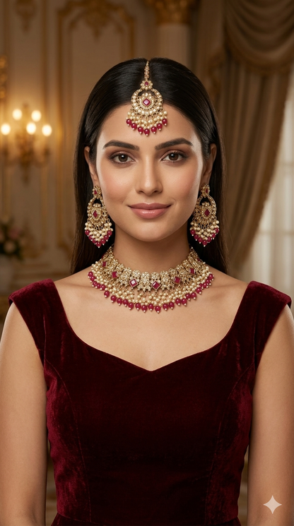 Magenta necklace Jewellery Anika Set