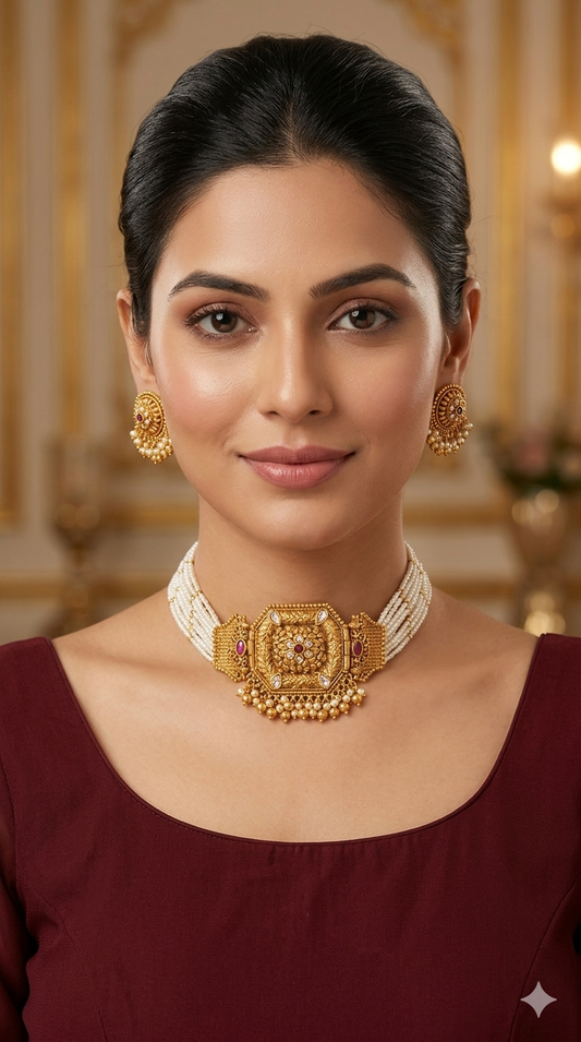 Gold Polki Ruby Choker Kirtika Jewellery Polki Set