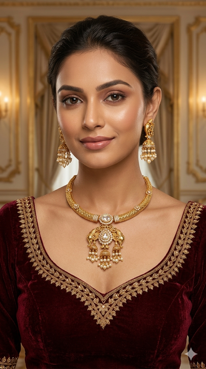 Gold CZ Necklace Jewellery Simi Set