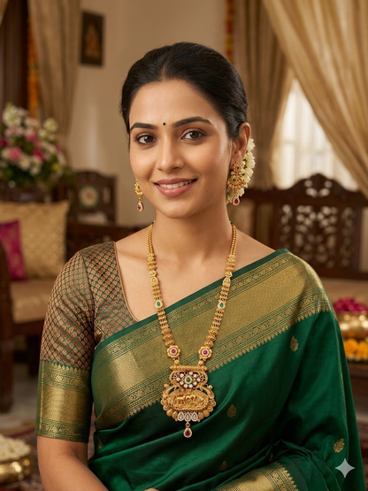 Gold Polki Ruby Green Long Rani Haar Necklace Anaya Jewellery Set
