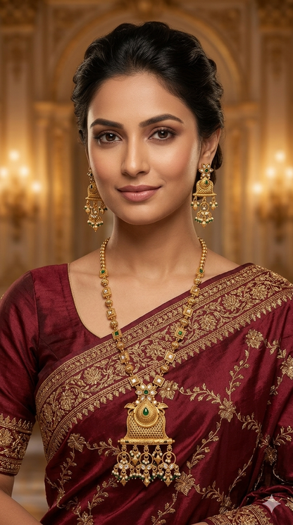 Gold Polki Green Long Rani Haar Necklace Anaya Jewellery Set
