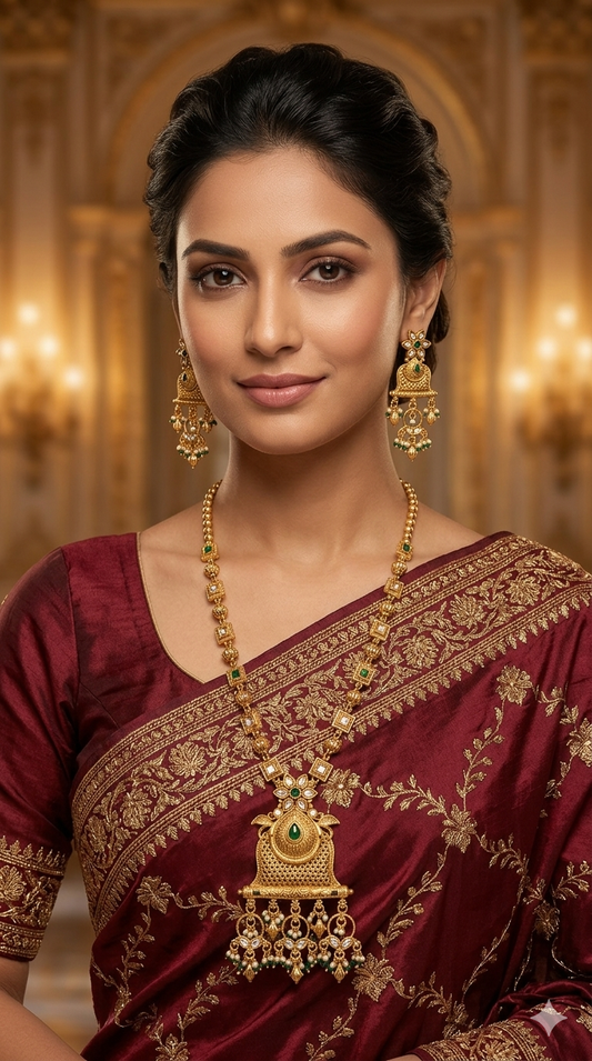 Gold Polki Green Long Rani Haar Necklace Anaya Jewellery Set