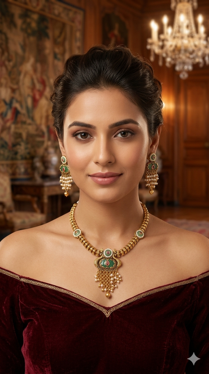 Gold Polki Ruby Sage Green Necklace Jewellery Adya Set