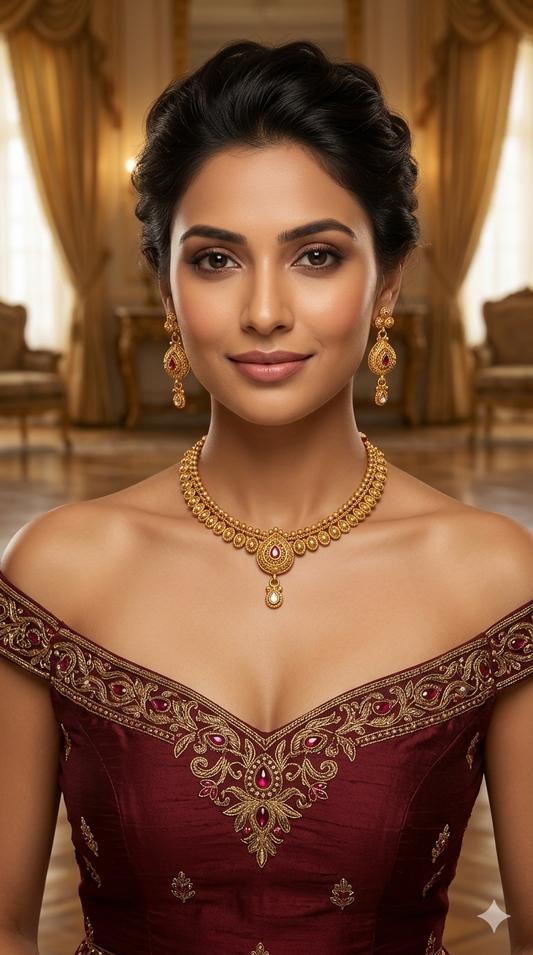 Gold Polki Ruby Necklace Jewellery Adya Set