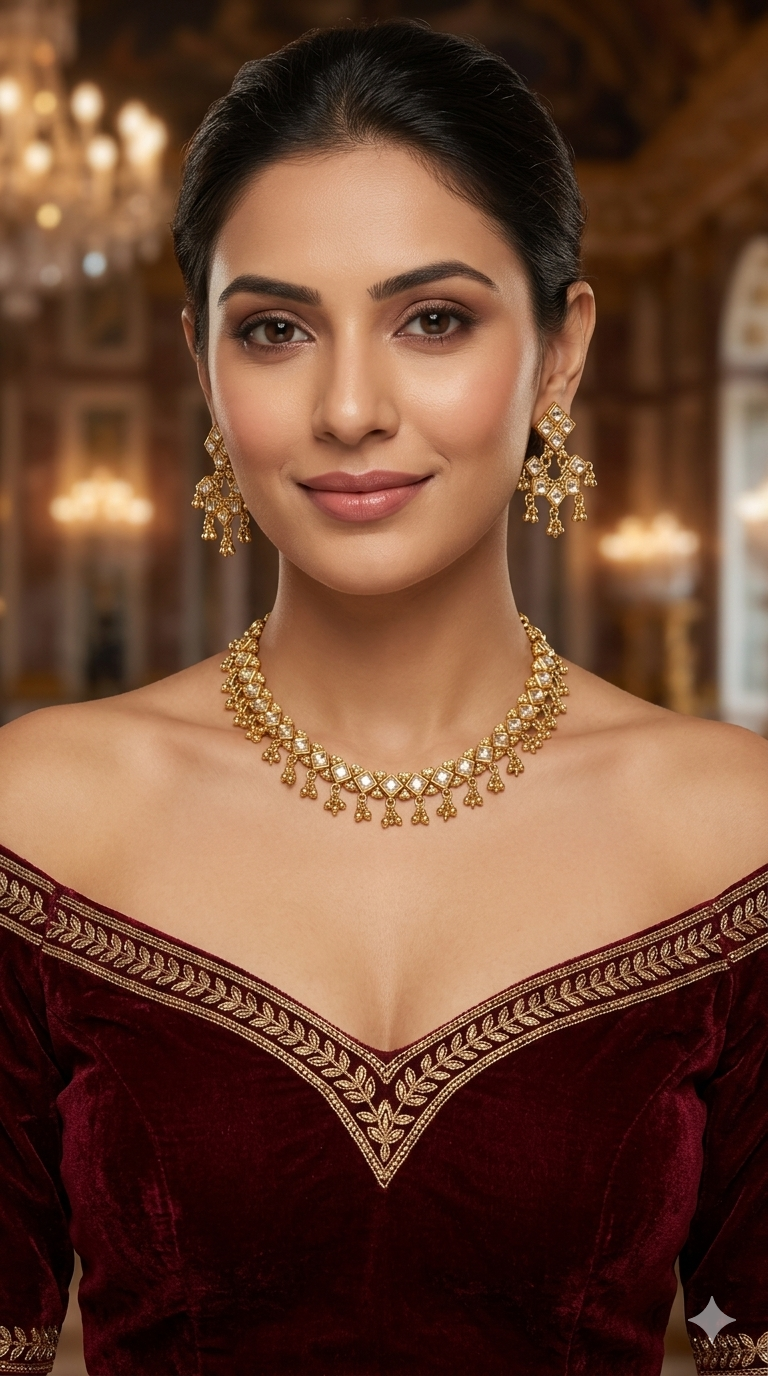 Gold Polki Necklace Jewellery Adya Set