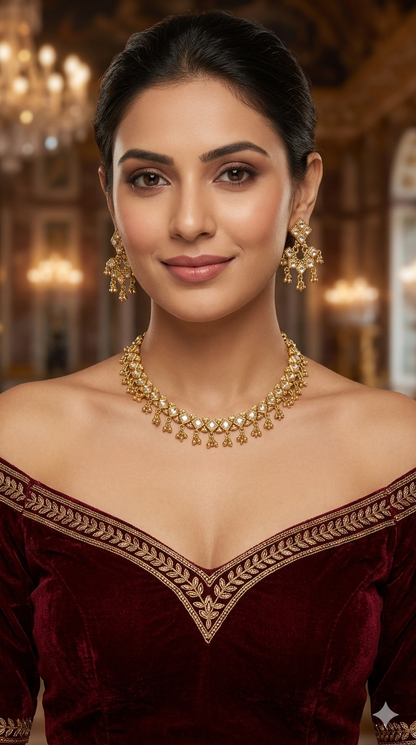 Gold Polki Necklace Jewellery Adya Set