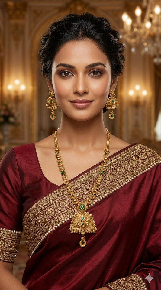 Gold Polki Green Long Rani Haar Necklace Anaya Jewellery Set