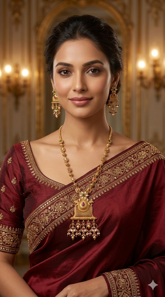 Gold Polki Ruby Green Long Rani Haar Necklace Anaya Jewellery Set