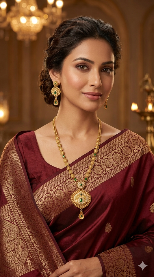 Gold Polki Green Long Rani Haar Necklace Anaya Jewellery Set