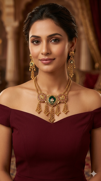 Gold Polki Ruby Sage Green Choker Yuka Jewellery Polki Set