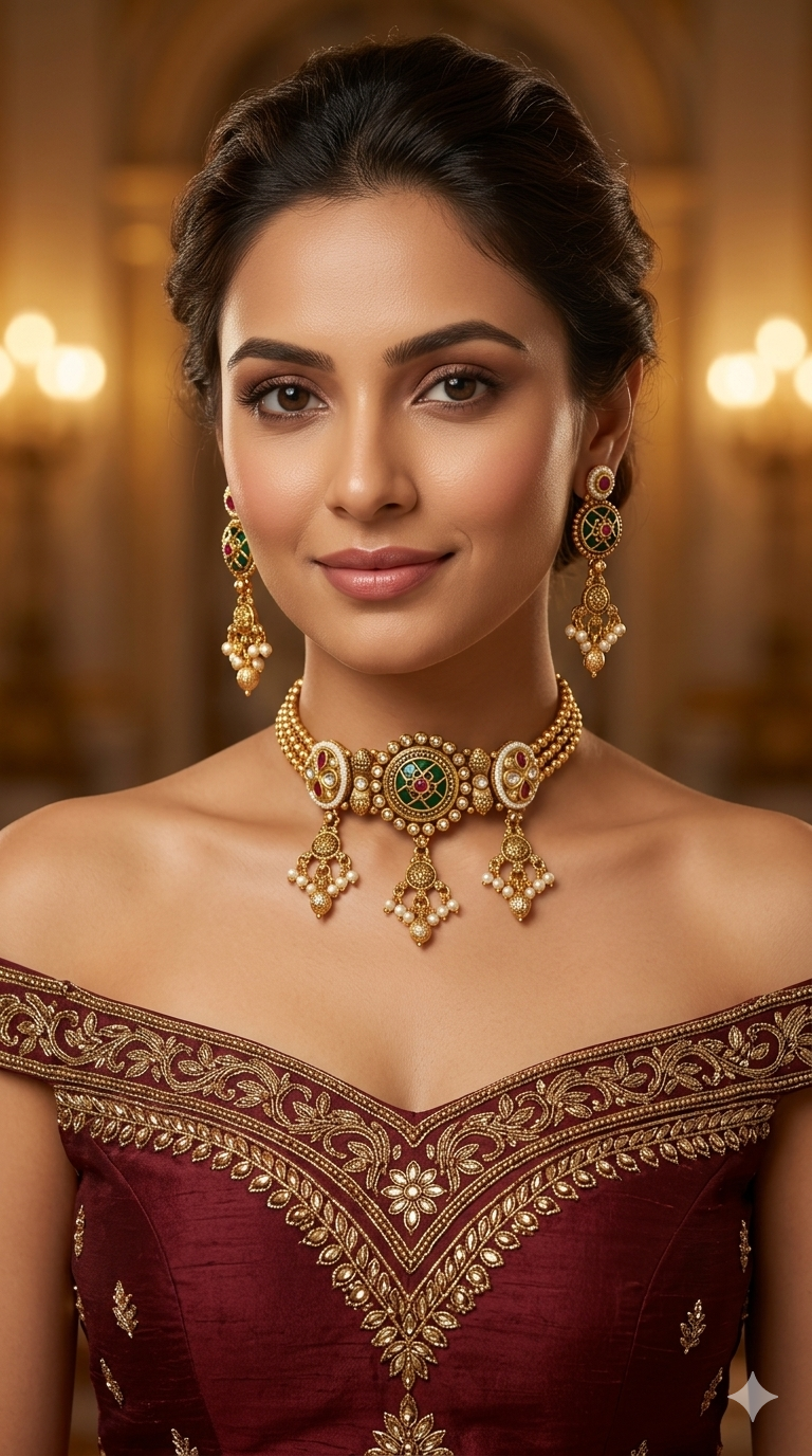 Gold Polki Ruby Green Choker Yuka Jewellery Polki Set