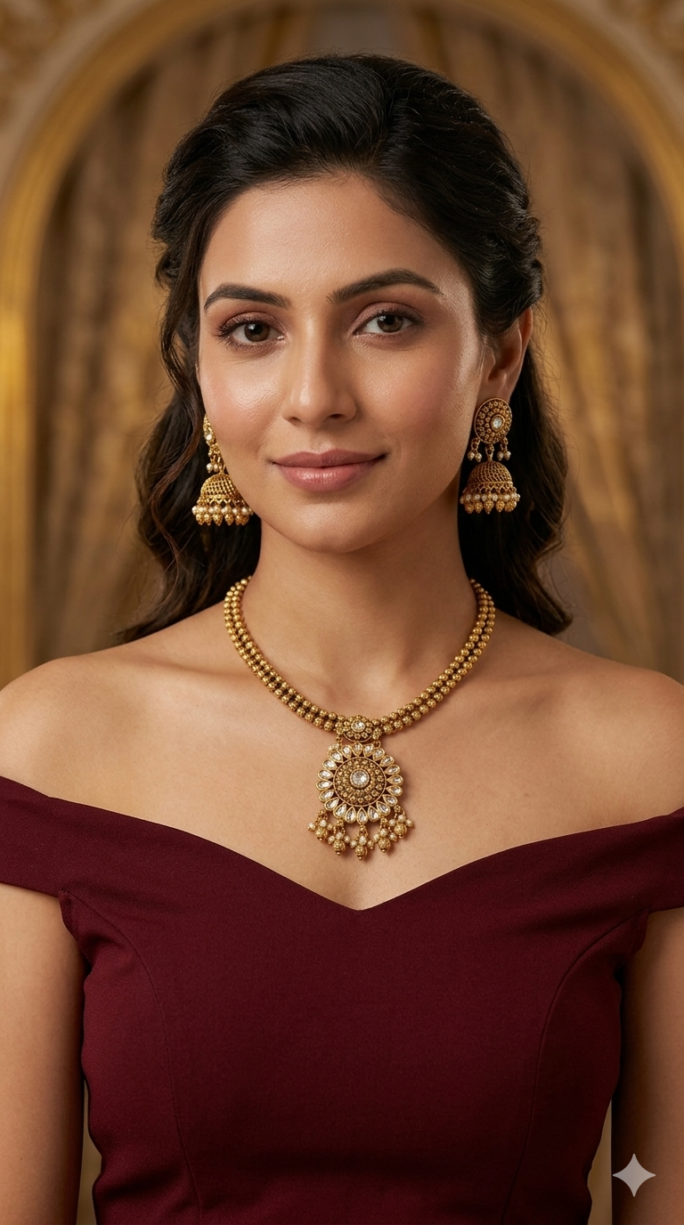 Gold Polki Necklace Jewellery Latika Set