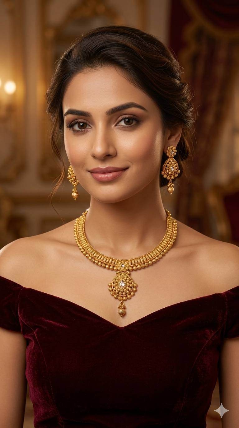 Gold Polki Necklace Jewellery Latika Set