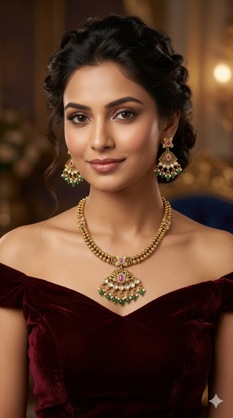 Gold Polki Necklace Jewellery Latika Set