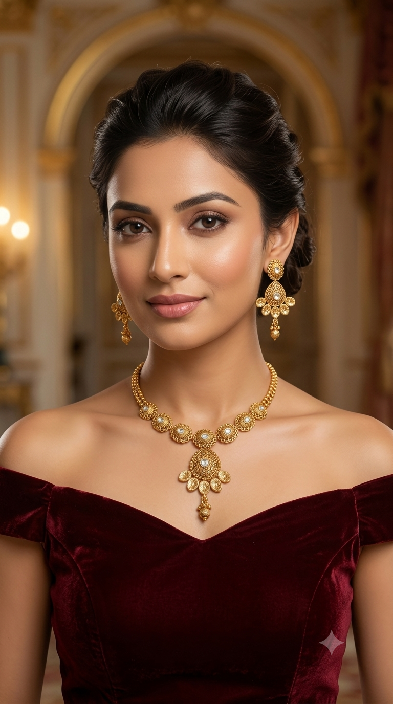 Gold Polki Necklace Jewellery Latika Set