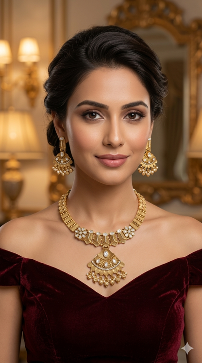 Gold Polki Necklace Jewellery Latika Set