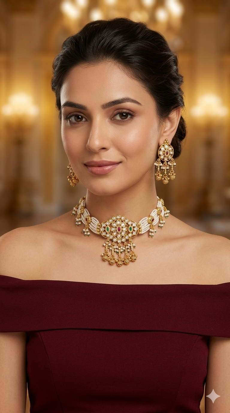 Gold Polki ChokerJewellery Litika Set
