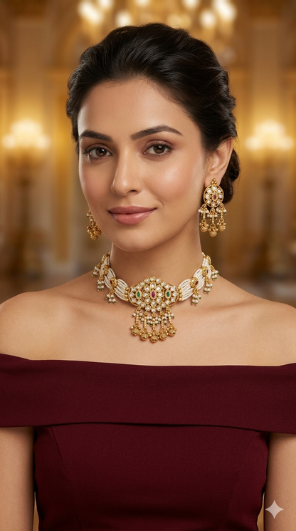 Gold Polki ChokerJewellery Litika Set