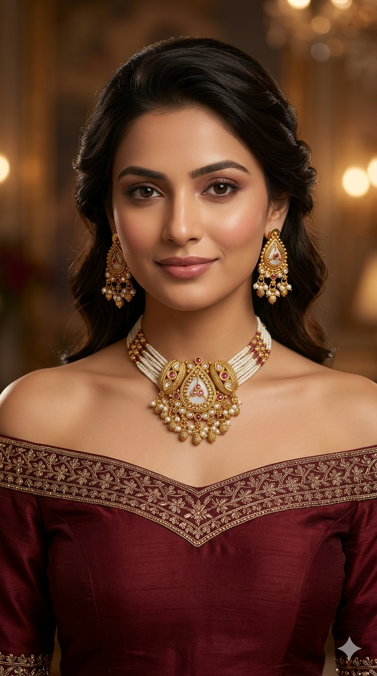 Gold Polki ChokerJewellery Litika Set