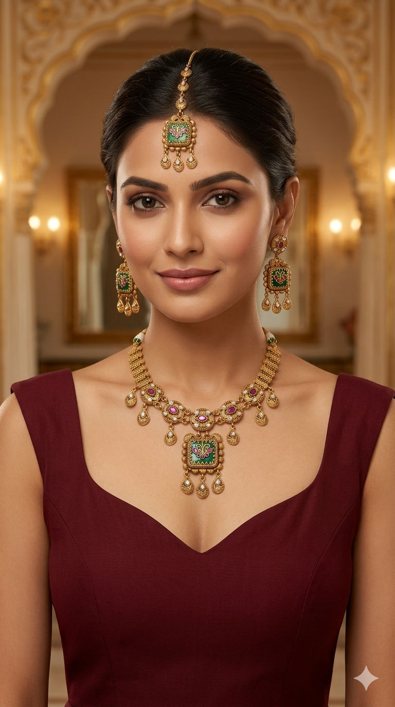 Gold Polki Necklace Jewellery Latika Set