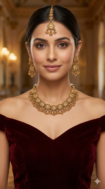 Gold Polki Necklace Jewellery sarika Set