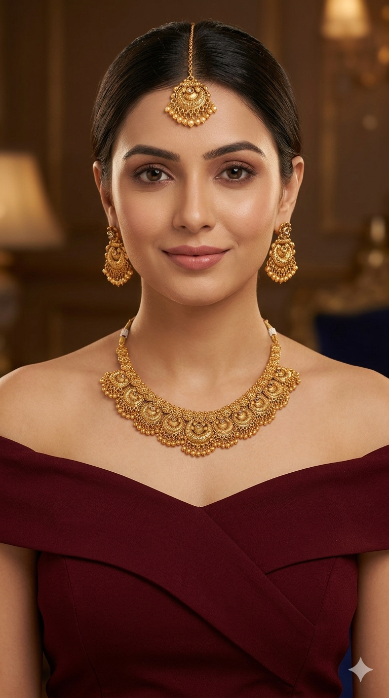 Gold Polki Necklace Jewellery sarika Set