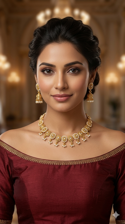 Gold Polki White Necklace Midori Jewellery Sets
