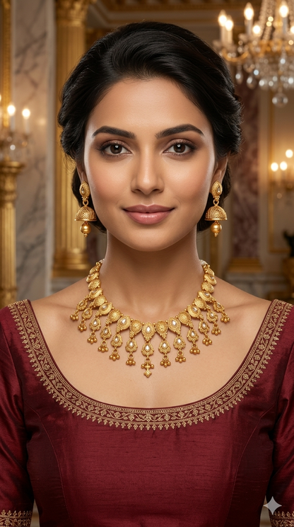 Gold Polki White Necklace Midori Jewellery Sets