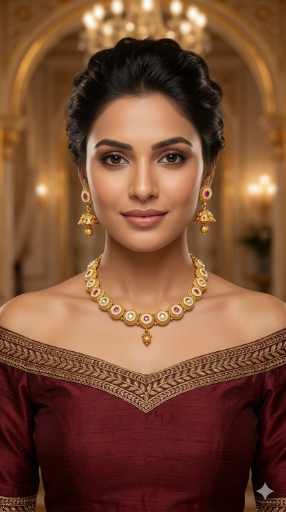 Gold Polki Ruby Necklace Jewellery Mansi Sets