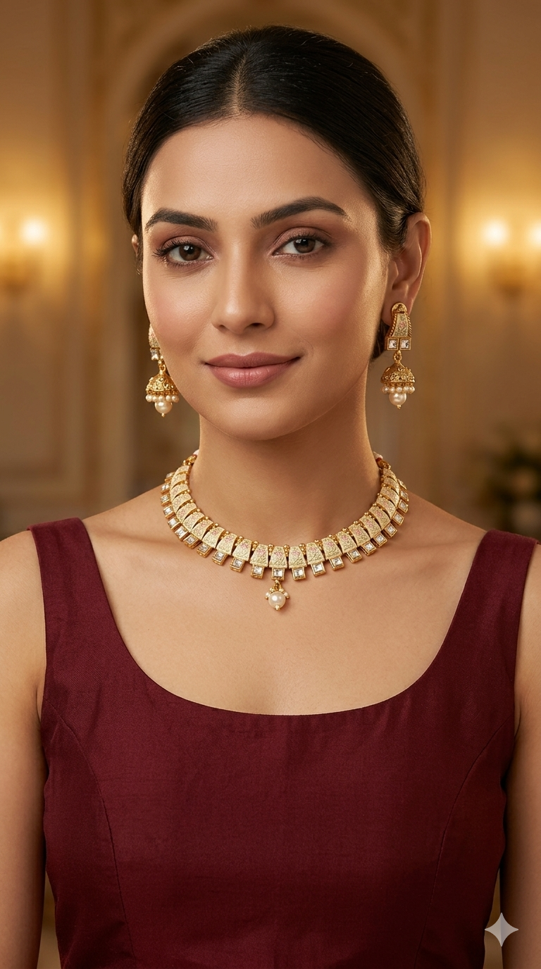 Gold Polki White Necklace Midori Jewellery Sets