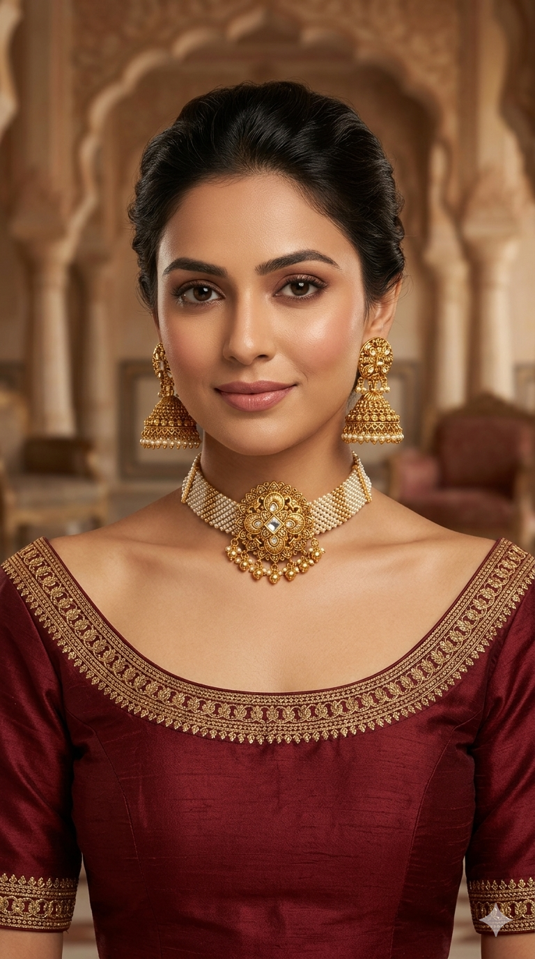 Gold Polki Choker Jewellery Akash Polki Set