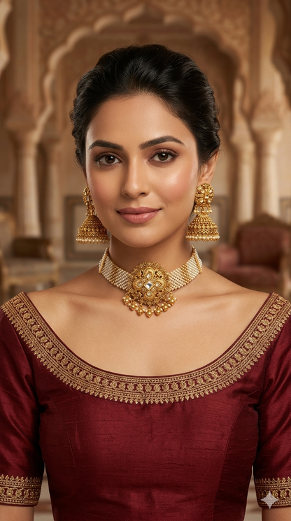 Gold Polki Choker Jewellery Akash Polki Set