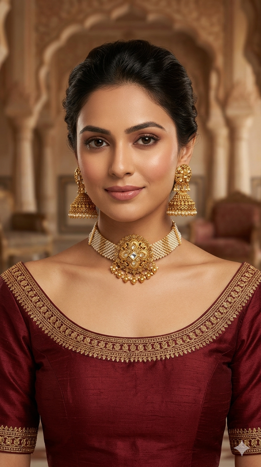 Gold Polki Choker Jewellery Akash Polki Set