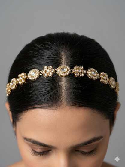 Gold White Kundan Sheesh Phool Headpiece Matha Patti