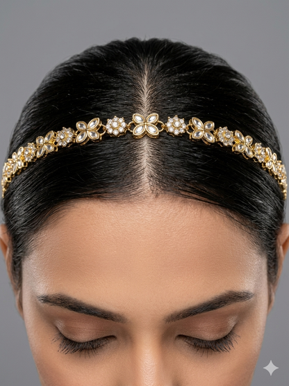 Gold White Kundan Sheesh Phool Headpiece Matha Patti