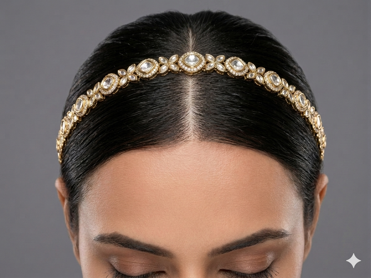 Gold White Kundan Sheesh Phool Headpiece Matha Patti