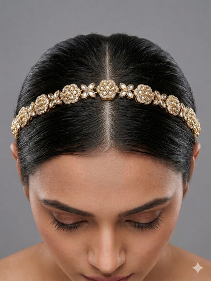 Gold White Kundan Sheesh Phool Headpiece Matha Patti
