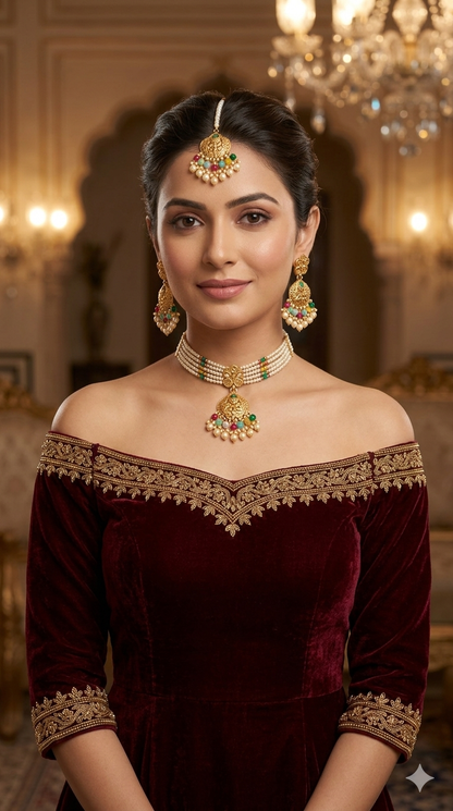 Gold Polish Multi Color Punjabi Look Palvir Necklace Sets