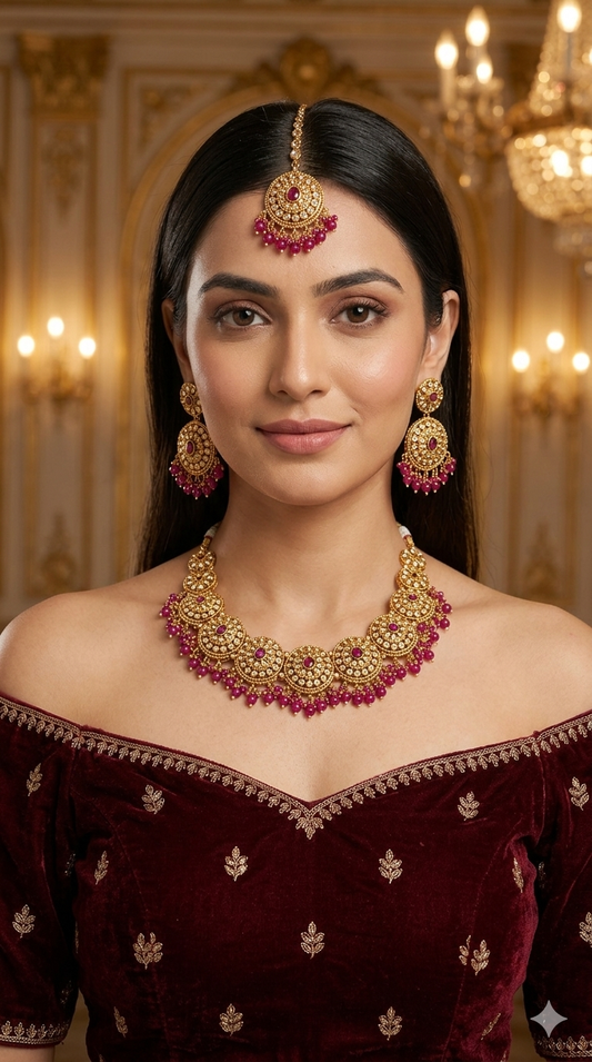 Gold Polki Ruby Necklace Jewellery veerpal Set