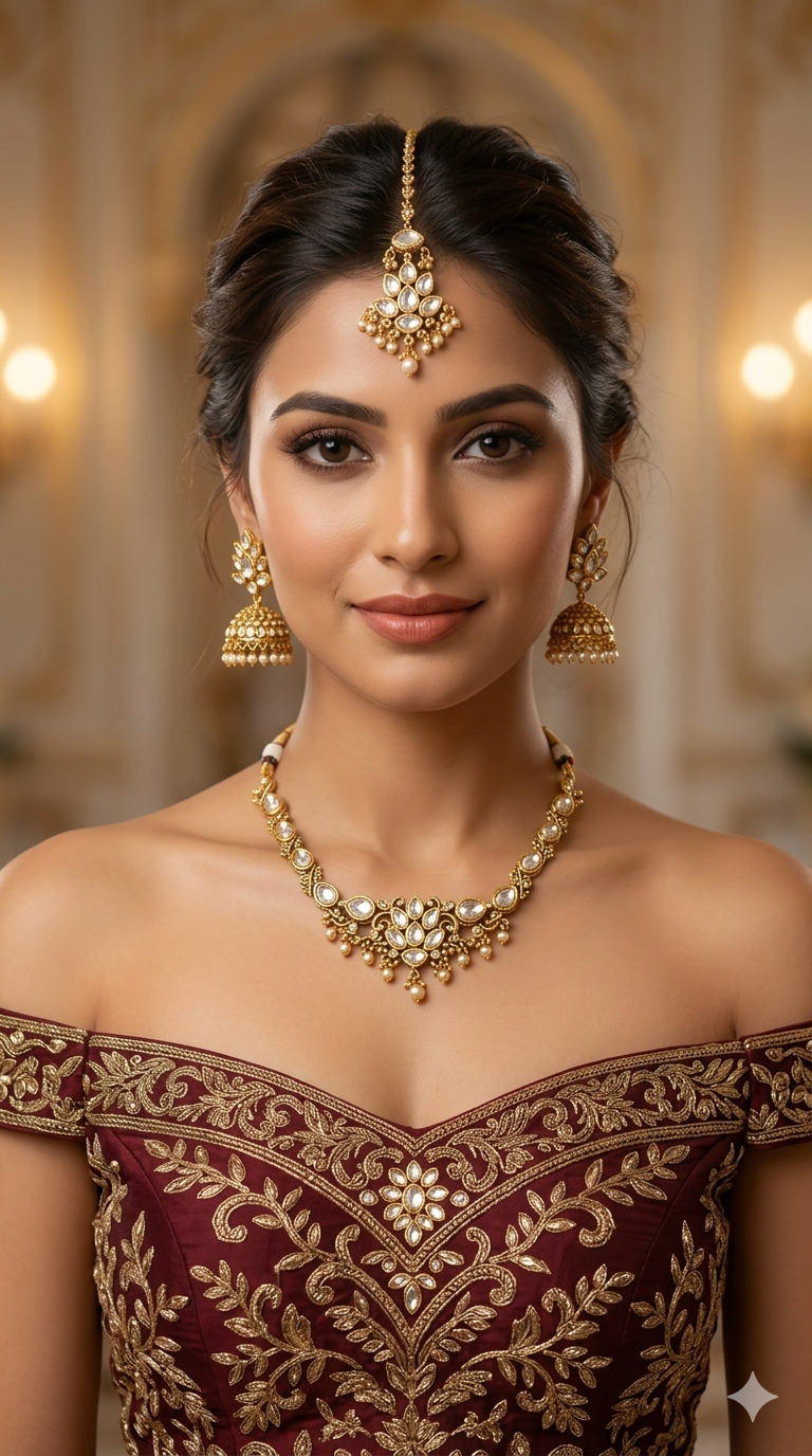 Gold Polki Kundan Necklace Jewellery Romi Set